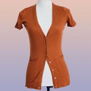 J.Crew Burnt Orange Pumpkin Featherweight Cashmere Cardigan 70s